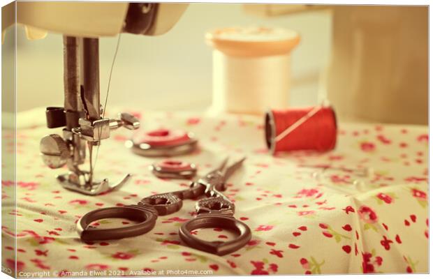 Vintage Sewing Items Canvas Print by Amanda Elwell