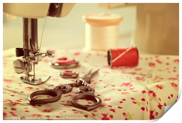 Vintage Sewing Items Print by Amanda Elwell