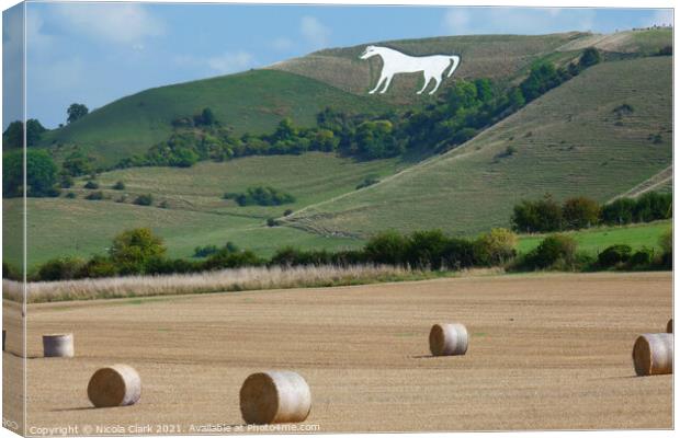 Majestic White Horse on Hillside Canvas Print by Nicola Clark