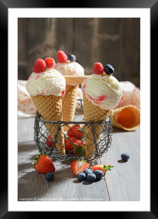 Ice Creams With Fruit Framed Mounted Print by Amanda Elwell