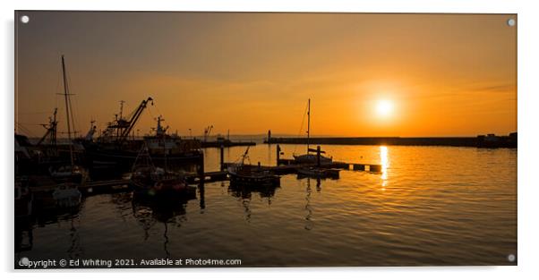 Sunrise over Newlyn Harbour Acrylic by Ed Whiting