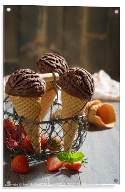 Chocolate Ice Cream With Strawberries Acrylic by Amanda Elwell