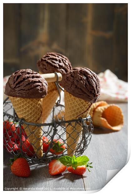 Chocolate Ice Cream With Strawberries Print by Amanda Elwell