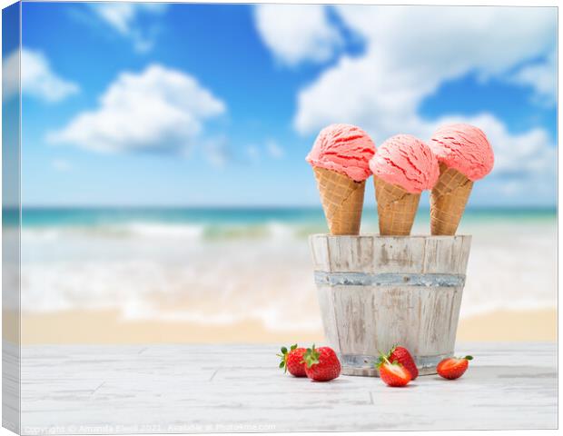 Strawberry Ice Creams Canvas Print by Amanda Elwell