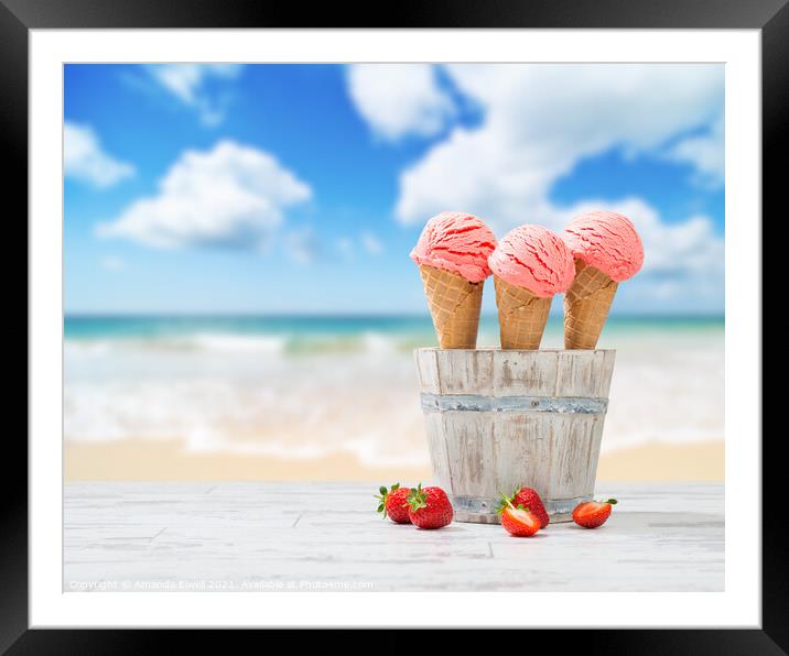 Strawberry Ice Creams Framed Mounted Print by Amanda Elwell