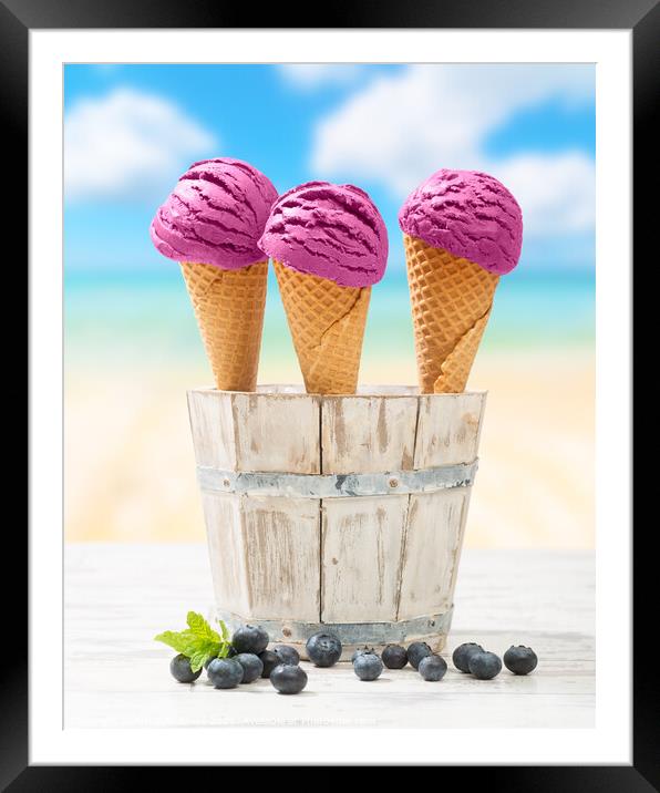 Icecreams With Blueberries Framed Mounted Print by Amanda Elwell