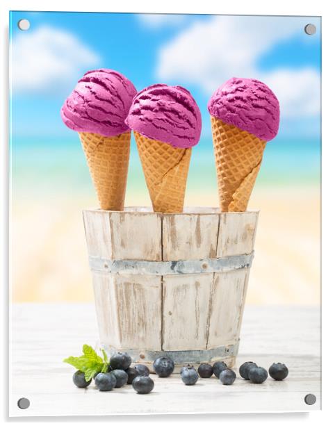Icecreams With Blueberries Acrylic by Amanda Elwell