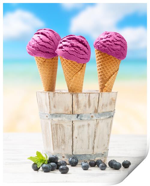 Icecreams With Blueberries Print by Amanda Elwell