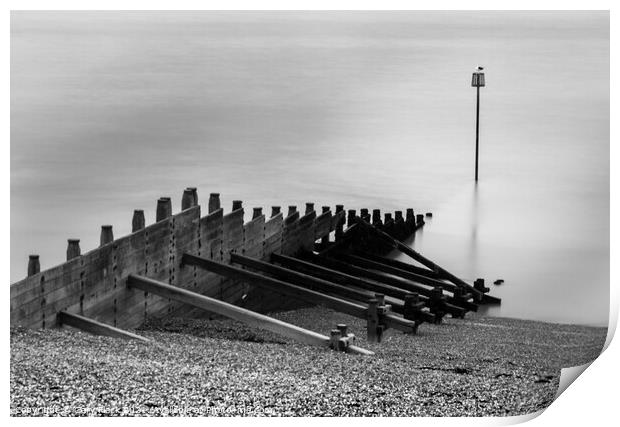 Tankerton Beach Early morning in black and white Print by That Foto