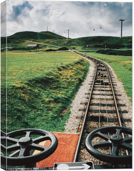 Track of cable-pulled tram leading to summit of Great Orme Country Park and Nature Reserve, Llandudno, Wales, UK Canvas Print by Mehul Patel