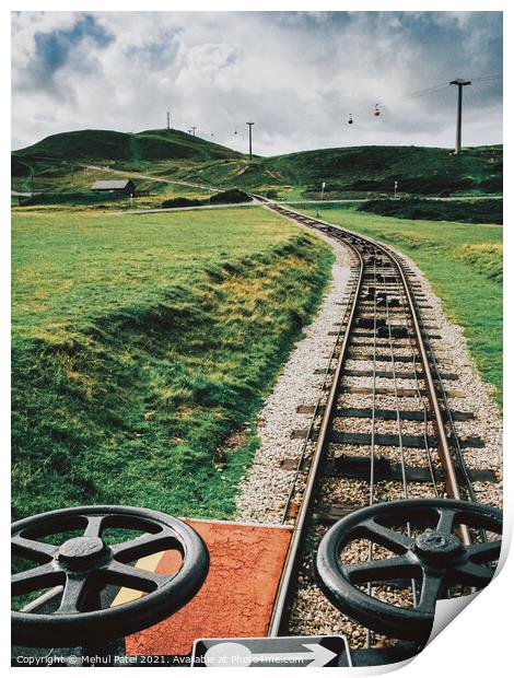 Track of cable-pulled tram leading to summit of Great Orme Country Park and Nature Reserve, Llandudno, Wales, UK Print by Mehul Patel