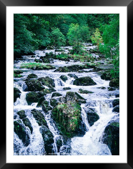 Waterfall surrounded by trees - Swallow Falls Framed Mounted Print by Mehul Patel