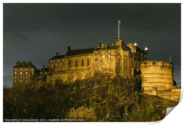 Edinburgh Castle in November Light Print by Kasia Design