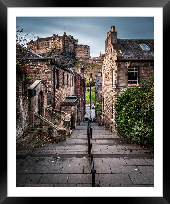 The Vennel and Edinburgh Castle Framed Mounted Print by John Frid