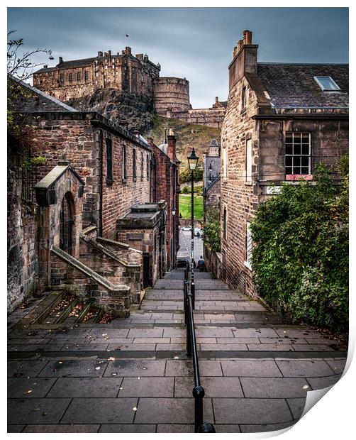The Vennel and Edinburgh Castle Print by John Frid