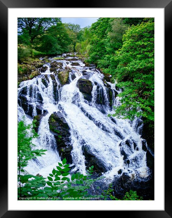 A large waterfall in a forest - Swallow Falls, Wales Framed Mounted Print by Mehul Patel