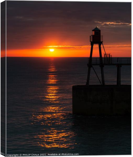 Whitby pier summer solstice sunrise 160 Canvas Print by PHILIP CHALK