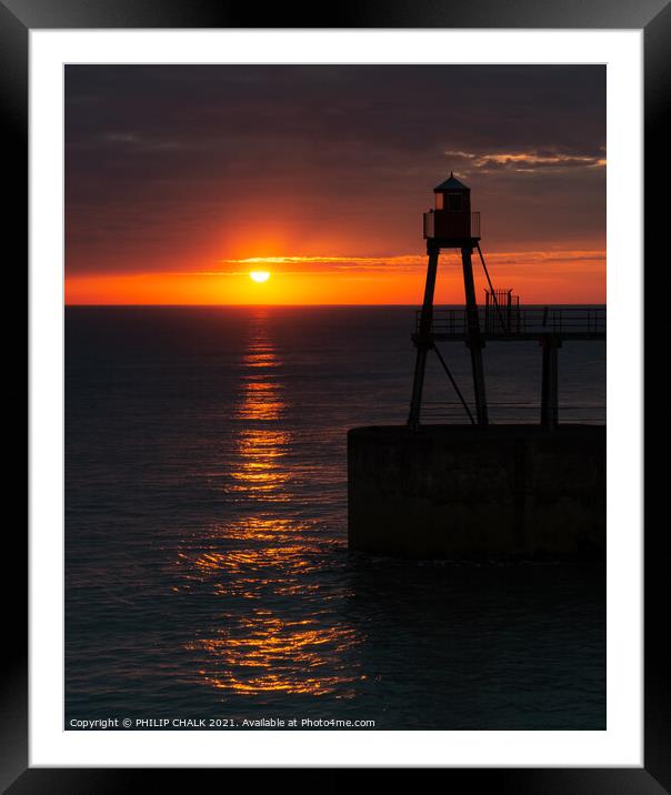 Whitby pier summer solstice sunrise 160 Framed Mounted Print by PHILIP CHALK