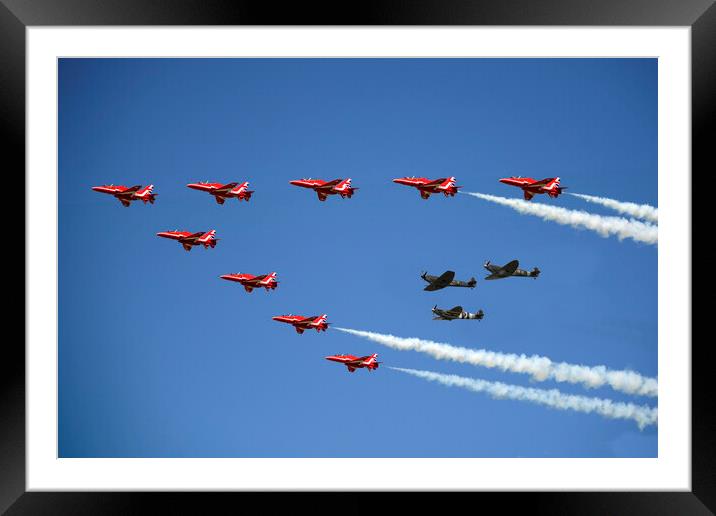 Red Arrows with the BBMF Spitfires Framed Mounted Print by J Biggadike