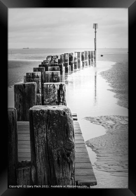 Cleethorpes Beach tide marker in monochrome Framed Print by That Foto