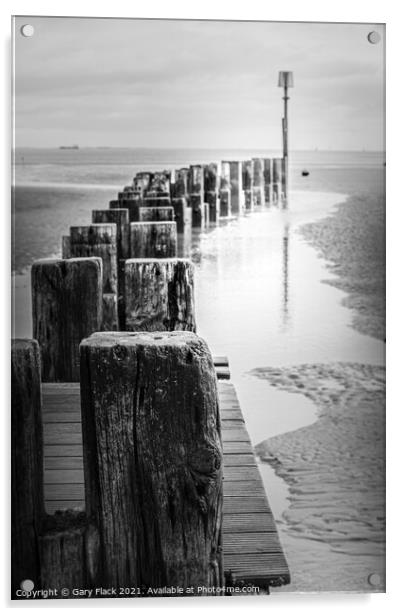 Cleethorpes Beach tide marker in monochrome Acrylic by That Foto
