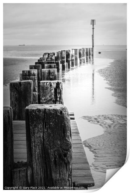Cleethorpes Beach tide marker in monochrome Print by That Foto
