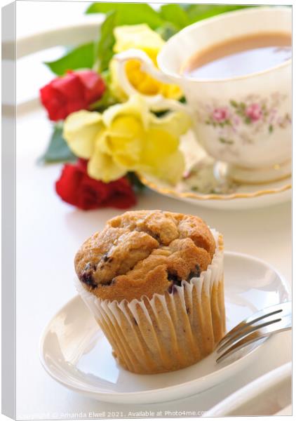 Freshly Baked Muffin With Tea Canvas Print by Amanda Elwell