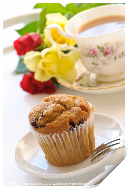 Freshly Baked Muffin With Tea Print by Amanda Elwell