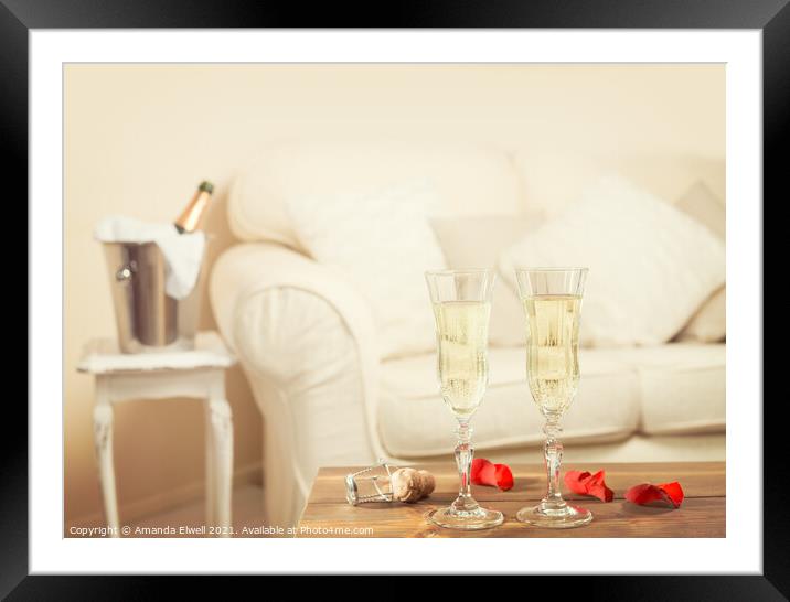 Valentines Day Champagne Framed Mounted Print by Amanda Elwell
