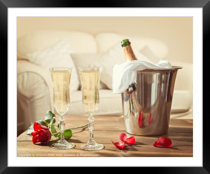 Valentines Day Champagne Framed Mounted Print by Amanda Elwell