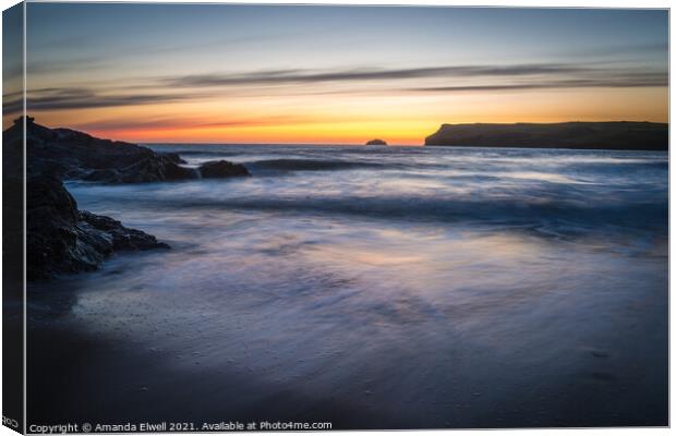 After The Sunset At Polzeath Cornwall Canvas Print by Amanda Elwell