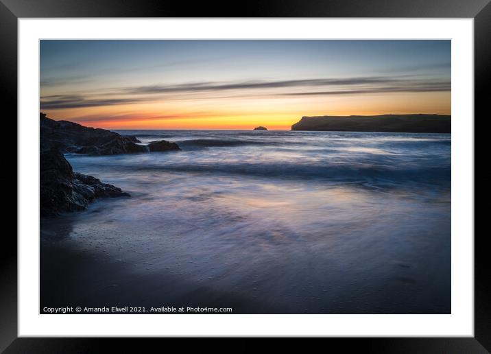 After The Sunset At Polzeath Cornwall Framed Mounted Print by Amanda Elwell