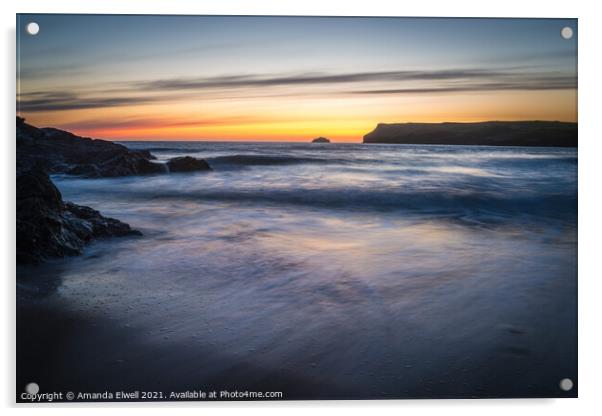 After The Sunset At Polzeath Cornwall Acrylic by Amanda Elwell