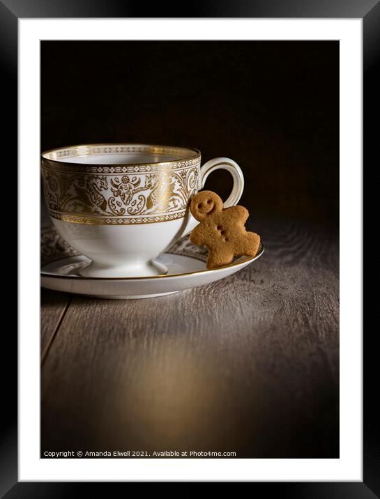 Gingerbread With Teacup Framed Mounted Print by Amanda Elwell