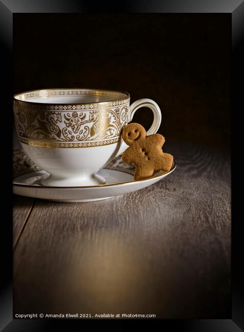 Gingerbread With Teacup Framed Print by Amanda Elwell
