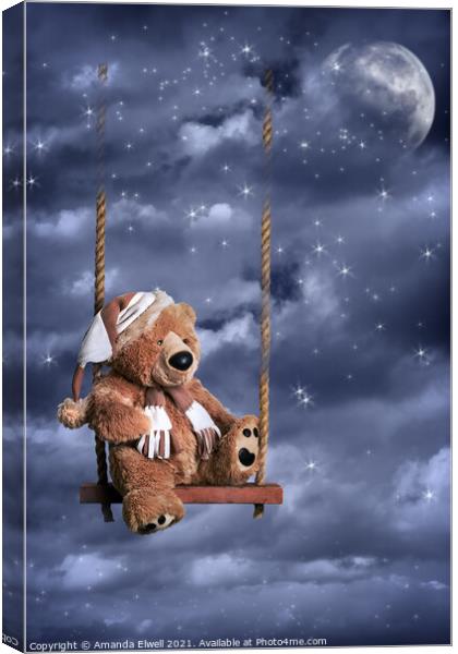 Teddy Bear In Night Sky Canvas Print by Amanda Elwell