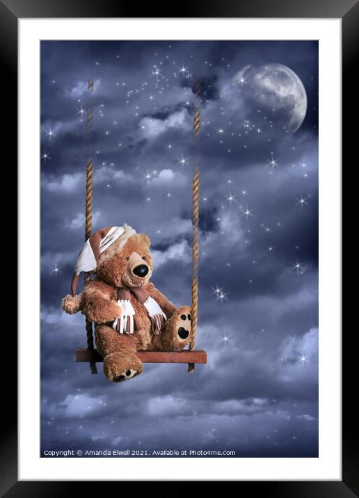 Teddy Bear In Night Sky Framed Mounted Print by Amanda Elwell