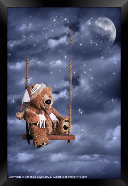 Teddy Bear In Night Sky Framed Print by Amanda Elwell