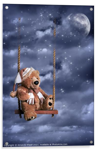 Teddy Bear In Night Sky Acrylic by Amanda Elwell