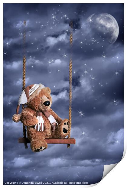 Teddy Bear In Night Sky Print by Amanda Elwell
