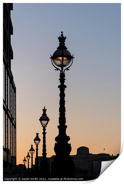 South Bank Street Lamps Print by Sarah Smith