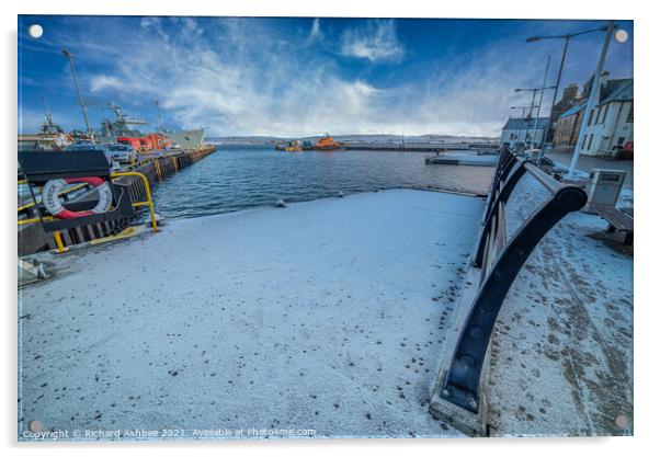 Lerwick Harbour in the snow Acrylic by Richard Ashbee