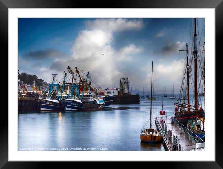 A Wet day at Brixham Harbour  Framed Mounted Print by Paul F Prestidge
