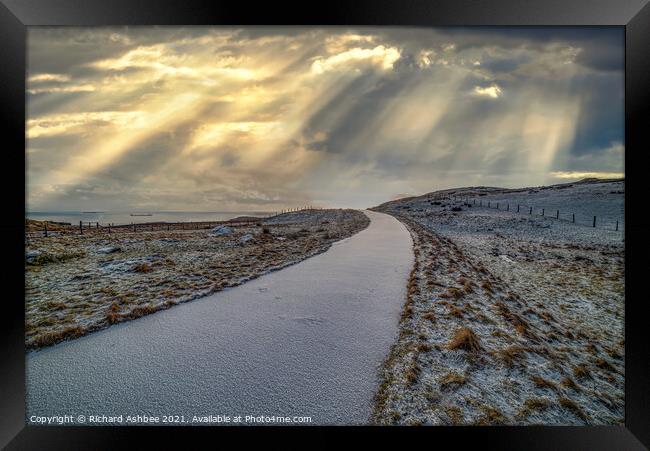 Snowy path at Brindister, Shetland Framed Print by Richard Ashbee