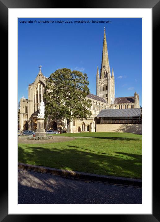 Blue skies at Norwich Cathedral Framed Mounted Print by Christopher Keeley