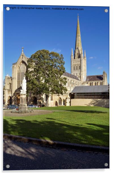 Blue skies at Norwich Cathedral Acrylic by Christopher Keeley