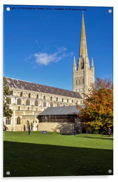 Sunny autumn day at Norwich Cathedral Acrylic by Christopher Keeley
