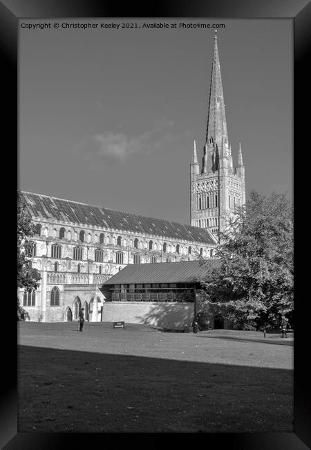 Monochrome Norwich Cathedral Framed Print by Christopher Keeley