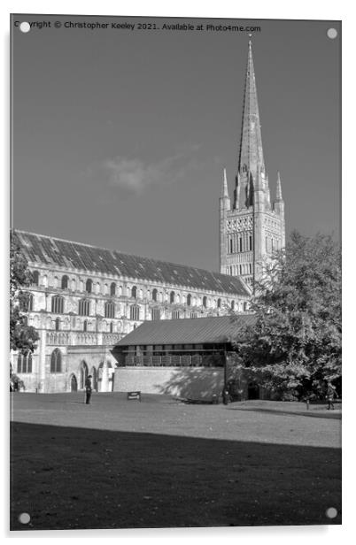 Monochrome Norwich Cathedral Acrylic by Christopher Keeley