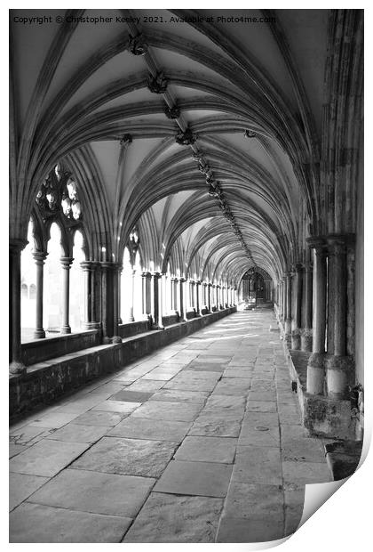 Norwich Cathedral cloisters Print by Christopher Keeley